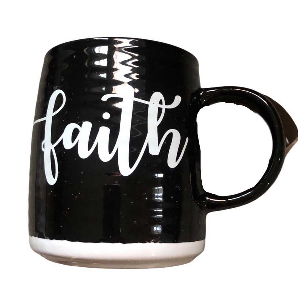 Inspirational Black Ceramic 16 oz.Mug with Faith Design